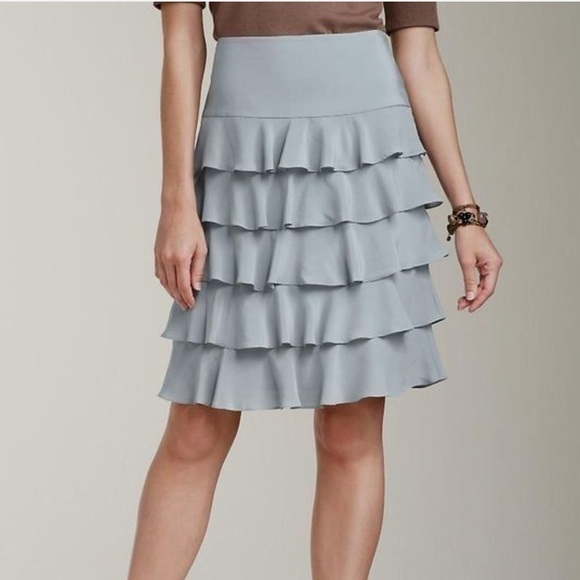 Talbots Gray Midi   💯 silk Skirt with Ruffled Tiers - Picture 1 of 3